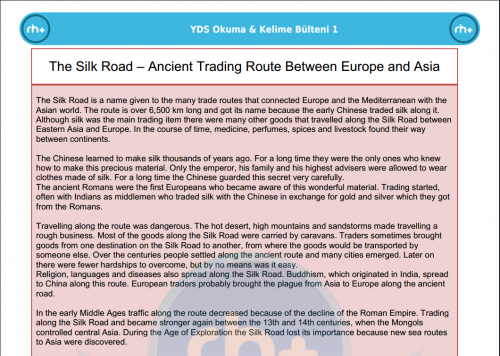 YDS Okuma ve Kelime Bültenleri